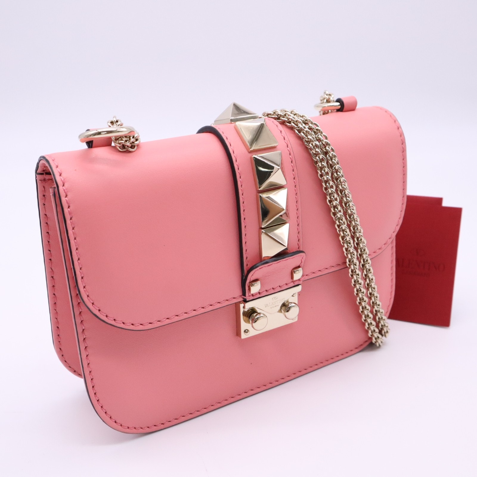 美品 Valentino ヴァレンチノ カーフレザー ロックスタッズ グラムロック ショルダーバッグ NW2B0312VIT 2wayショルダーバッグ ピンク カーフレザー レディース