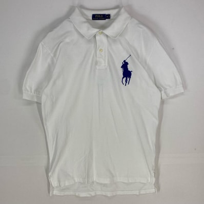古着 ポロ・ラルフローレン POLO RALPH LAUREN 鹿の子 半袖シャツ ビッグポニー ポロシャツ ロゴ刺繍 M ホワイト系 メンズ