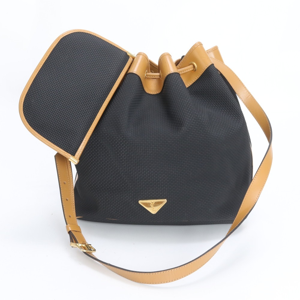 ■美品 イヴ サンローラン YSL プレートロゴショルダーバッグ