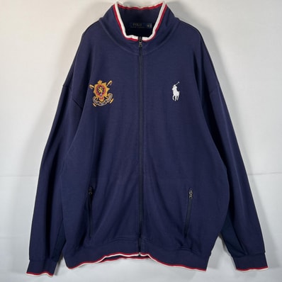 古着 ポロ・ラルフローレン POLO RALPH LAUREN スウェット 刺繍ロゴ フルジップ 大きいサイズ 2XLT ネイビー メンズ