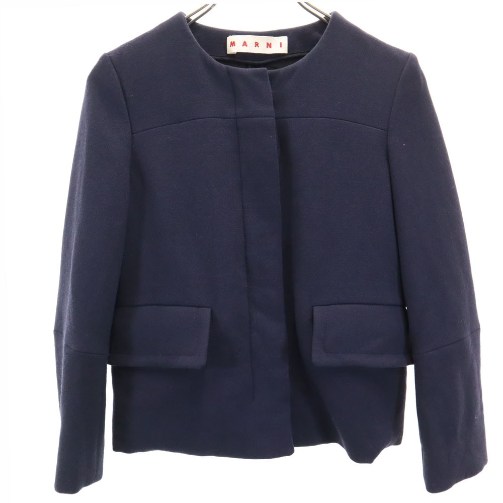 MARNI マルニ イタリア製 ウール ノーカラー ジャケット 38 ネイビー