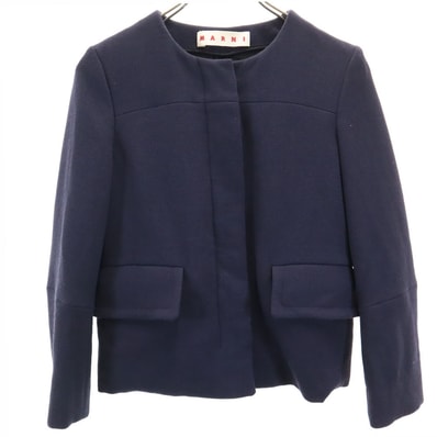 MARNI マルニ イタリア製 ウール ノーカラー ジャケット 38 ネイビー
