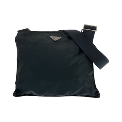 美品 PRADA プラダ テスート 三角ロゴプレート ブラック 黒 シルバー金具 ナイロン ショルダーバッグ サコッシュ 男女兼用 504759 【中古】
