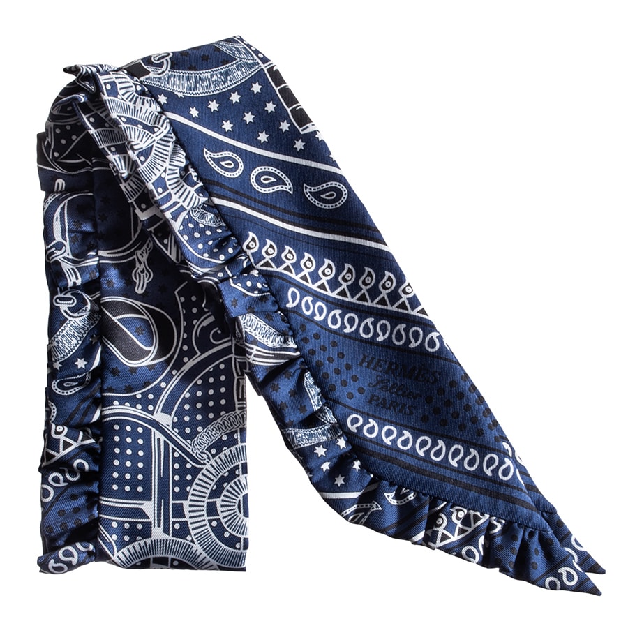 【未使用】HERMES エルメス Eperon d'Or Bandana エプロン ドール バンダナ 852978S 01 ツイリー スカーフ 2024SS ネイビー ブラック【中古】