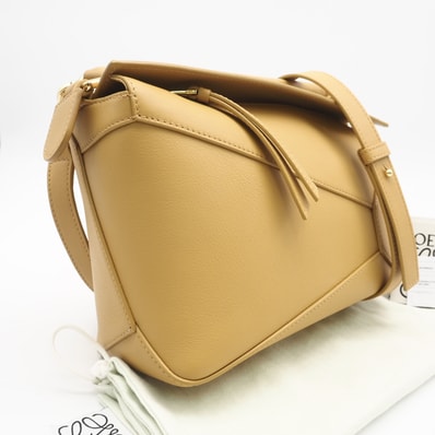 極美品 LOEWE ロエベ ソフトグレインカーフ パズルバッグ スモール サハラ 10896736 2wayショルダーバッグ イエロー グレインカーフレザー レディース