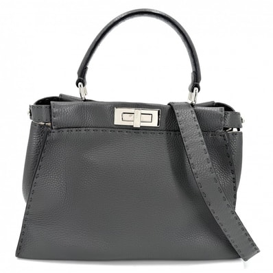 FENDI フェンディ 2WAY ピーカブー レギュラー ハンドバッグ ショルダーバッグ 肩掛け 斜め掛け セレリア 8BN290 レザー グレー シルバー金具 レディース【中古品】