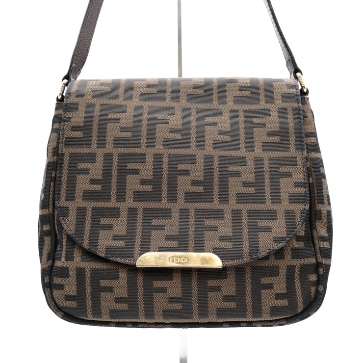 FENDI(フェンディ)ズッカ ヴィンテージ ショルダーバッグ FF柄 キャンバス ブラウン レザー ゴールド金具 8BT214-Q0M レディース【中古】