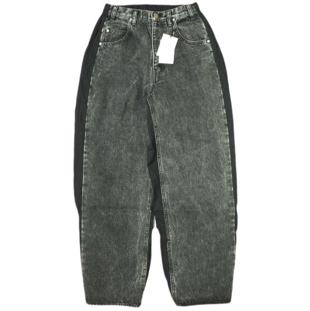 新品 stein シュタイン 24SS 日本製 NYLON COMBINATION CHEMICAL BLEACHED DENIM JEANS ナイロンコンビネーションケミカルブリーチデニム ST.782 S BLACK ドッキング ジーンズ パンツ ボトムス