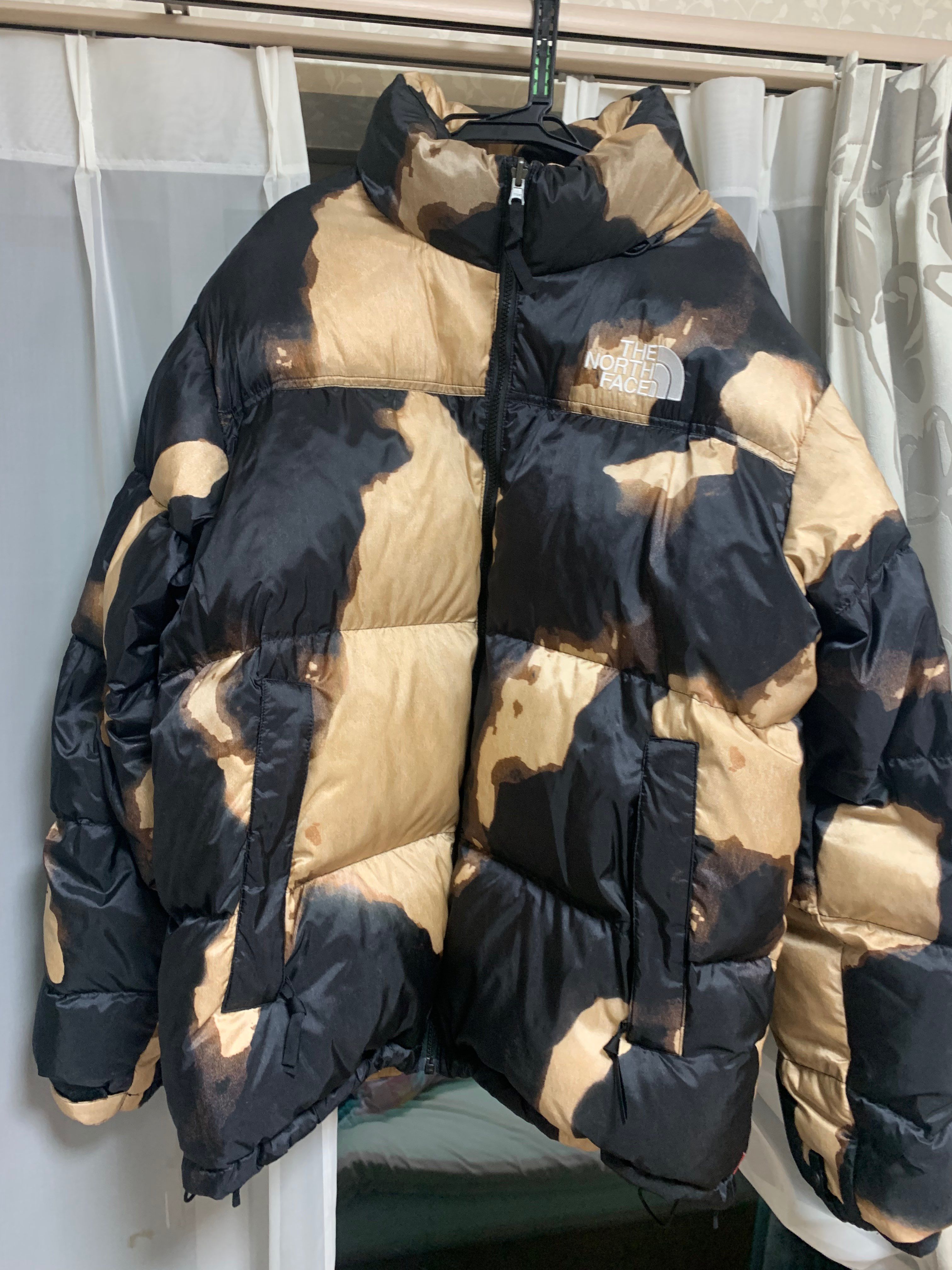 Supreme x The North Face Bleached Denim Print Nuptse Jacket "Black"