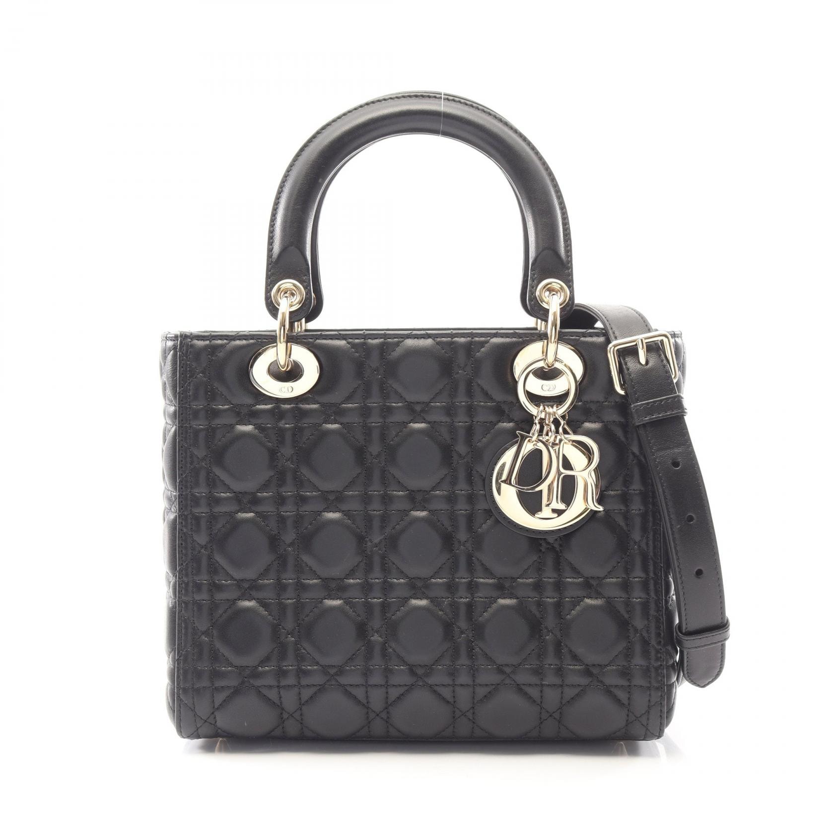 ディオール Dior LADY DIOR レディディオール カナージュ 2WAY ハンドバッグ バッグ レザー レディース ブラック系 【中古】