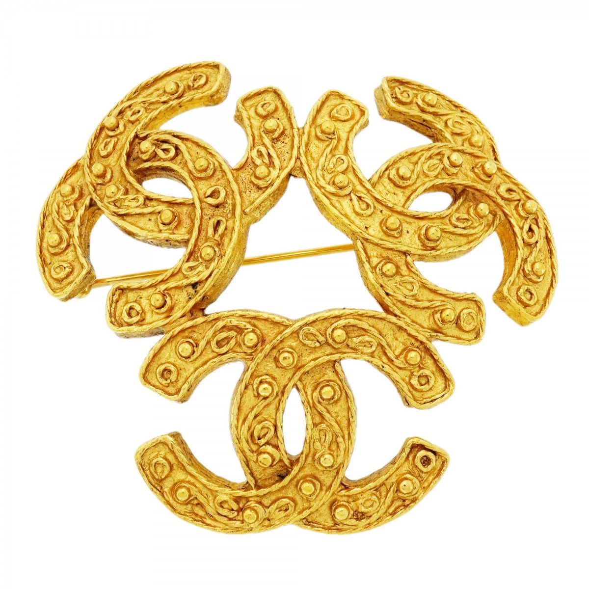 【6jdb0487-k】シャネル ブローチ ヴィンテージ ココマーク トリプルココ GPメッキ ゴールド【中古】レディース