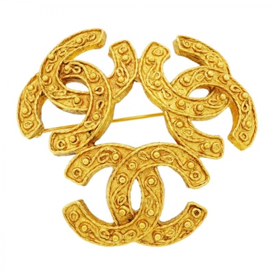 【6jdb0487-k】シャネル ブローチ ヴィンテージ ココマーク トリプルココ GPメッキ ゴールド【中古】レディース