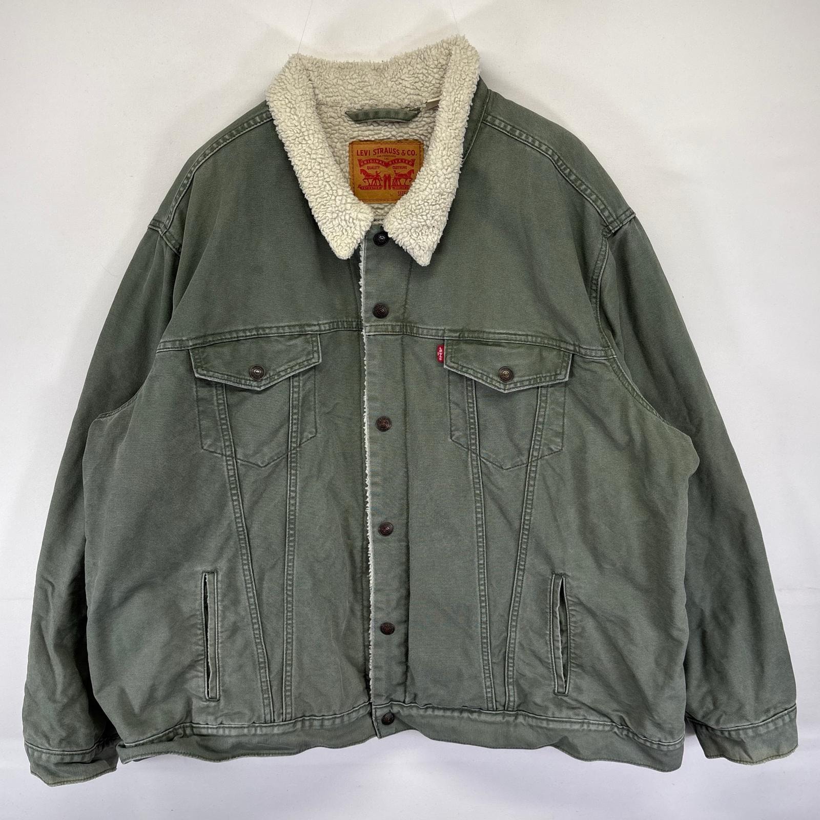 古着 リーバイス Levi's ダック ジャケット 裏ボアライナー ボタン 大きいサイズ ワンポイントロゴ 3XL  グリーン系 メンズ