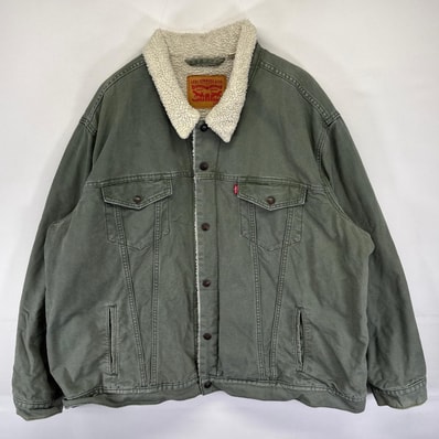 古着 リーバイス Levi's ダック ジャケット 裏ボアライナー ボタン 大きいサイズ ワンポイントロゴ 3XL グリーン系 メンズ