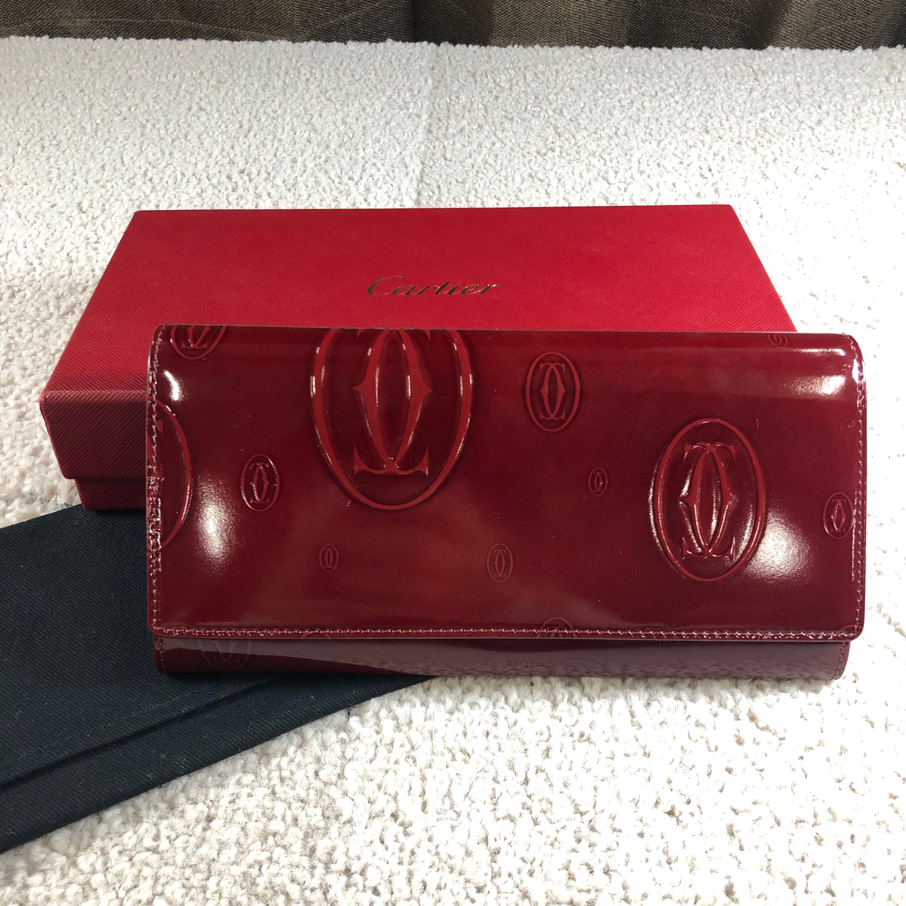 Cartier Patent Leather Happy Birthday Continental Wallet "Dark Red"