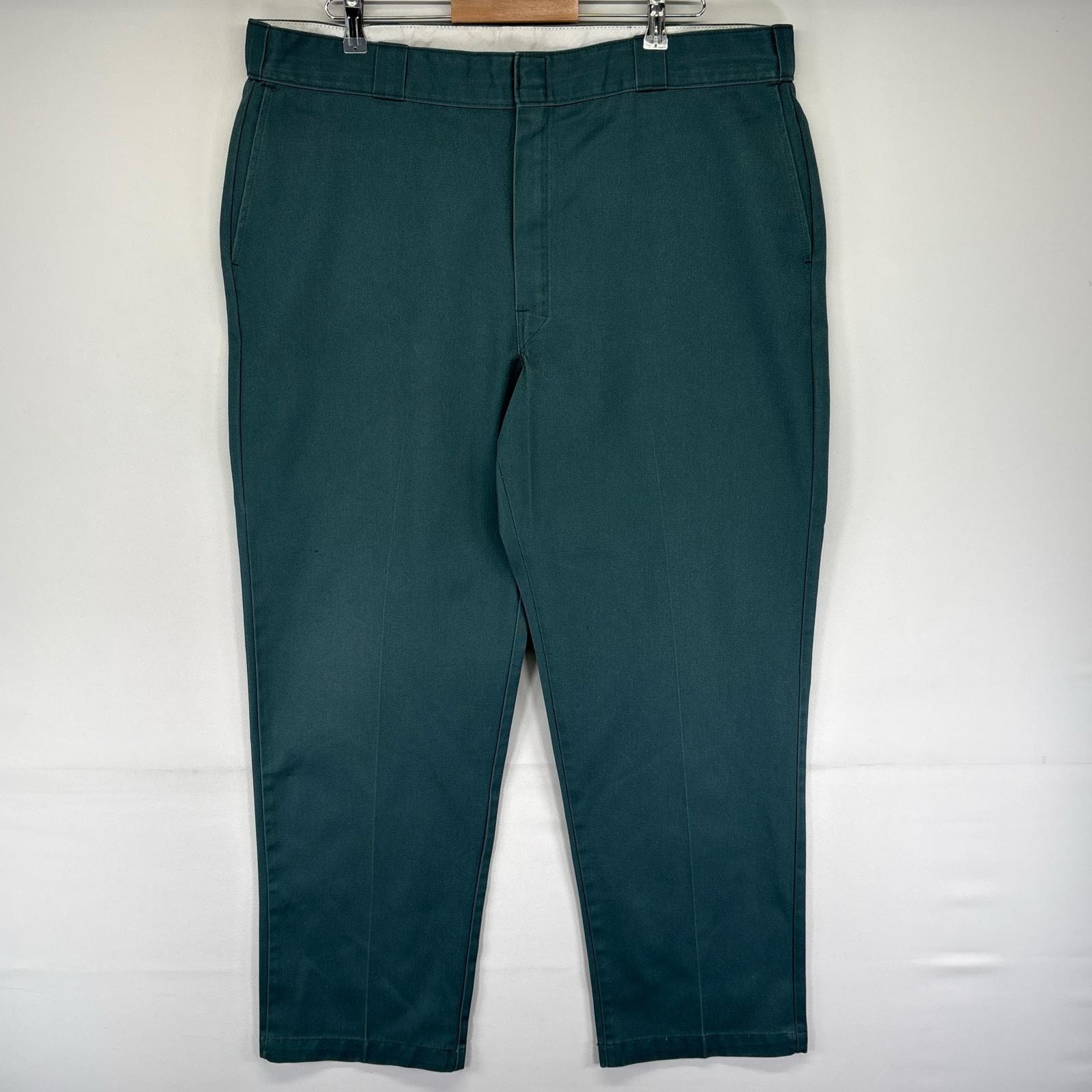 古着 ディッキーズ Dickies パンツ ワーク ワンポイントロゴ センタープレス ジッパーフライ W42 L31  グリーン系 メンズ