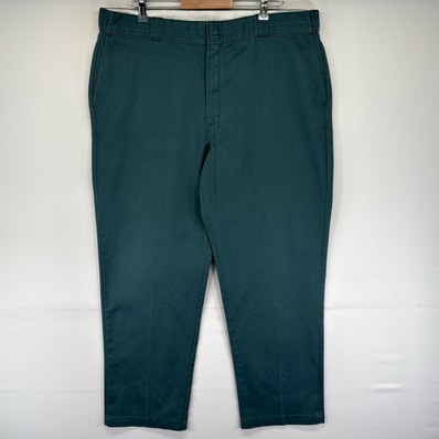 古着 ディッキーズ Dickies パンツ ワーク ワンポイントロゴ センタープレス ジッパーフライ W42 L31 グリーン系 メンズ