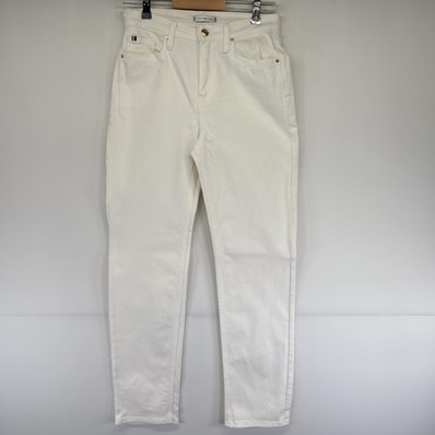 古着 トミーヒルフィガー TOMMY HILFIGER デニムパンツ スリムストレート カラーパンツ ワンポイントロゴ w28 L32 ホワイト メンズ