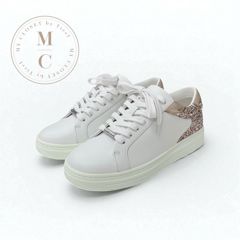 ジミーチュウ JIMMY CHOO ROME/F スニーカー 靴 シューズ レザー ホワイト ピンクゴールド 未使用 ロゴ グリッター ローカット