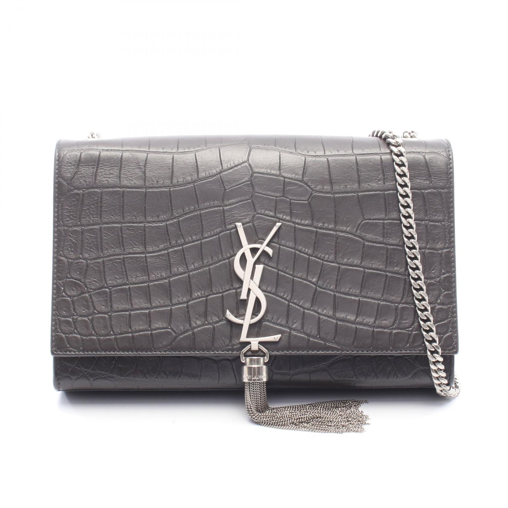 サンローランパリ SAINT LAURENT PARIS ケイト モノグラム クロコ型押し ショルダーバッグ バッグ レザー レディース グレー系 354119 【中古】