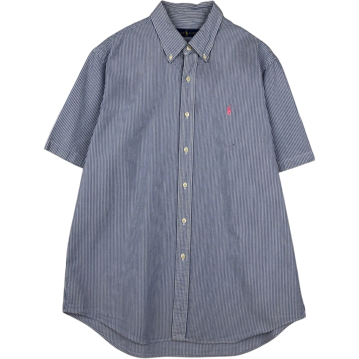 古着 ラルフローレン Ralph Lauren シアサッカー 半袖 ボタンダウン ストライプシャツ メンズL相当/eaa638331