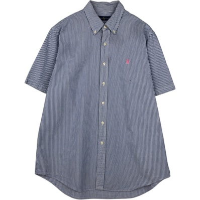 古着 ラルフローレン Ralph Lauren シアサッカー 半袖 ボタンダウン ストライプシャツ メンズL相当/eaa638331