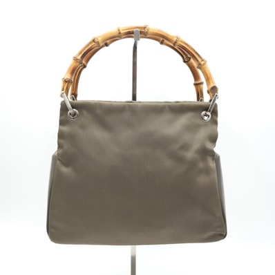 GUCCI(グッチ)バンブー ハンドバッグ ヴィンテージ ナイロン カーキ バンブーハンドル レザー レディース イタリア製 000.3444.0575【中古】