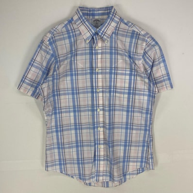古着 ブルックスブラザーズ Brooks Brothers 半袖シャツ ボタンダウン 1818 ショートスリーブ M ブルー系 チェック メンズ