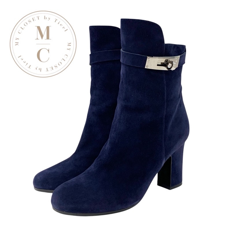 エルメス HERMES ジュウーズ ブーツ ショートブーツ 靴 シューズ スエード ネイビー シルバー ケリー金具