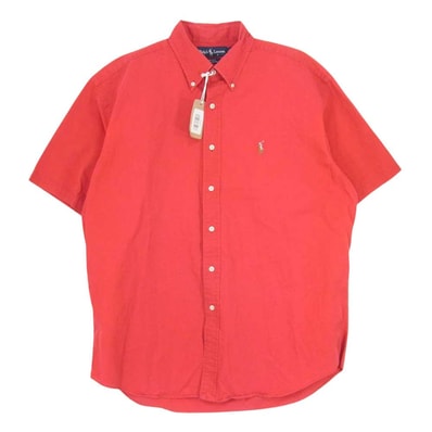 POLO RALPH LAUREN ポロ・ラルフローレン 半袖シャツ BLAKE BD コットン ボタンダウン カラーポニー刺繍 半袖 シャツ レッド系 L【中古】