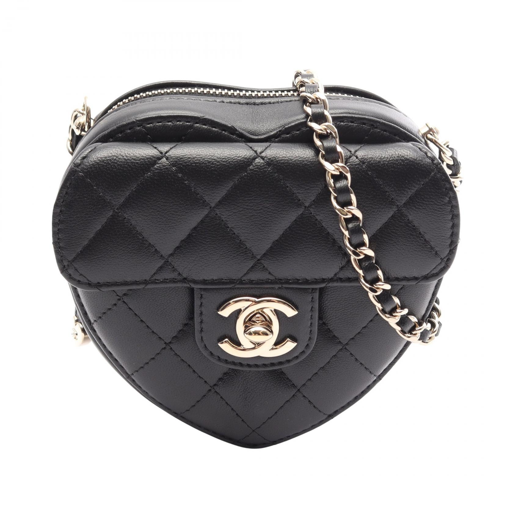 シャネル CHANEL ハート チェーン クラッチ バッグ マトラッセ ショルダーバッグ バッグ ラムスキン(羊革) レディース ブラック系 AP2784 【中古】