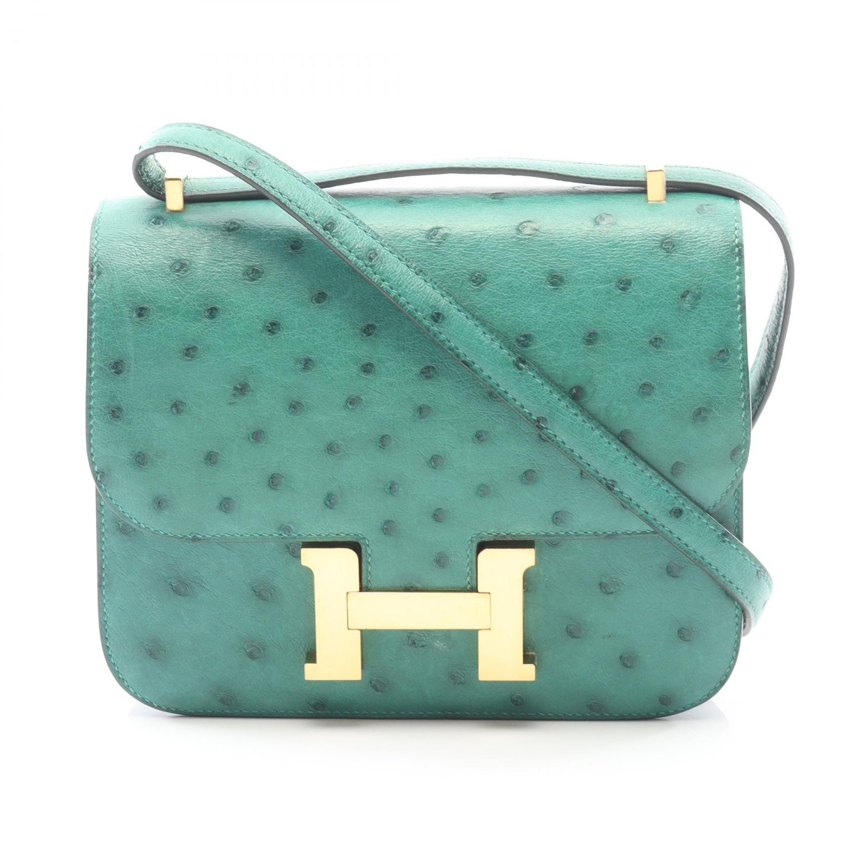 エルメス HERMES コンスタンス3 ミニ ヴェールヴェルティゴ ショルダーバッグ バッグ オーストリッチ オーストリッチ C刻印(2018年製造) レディース グリーン系 【中古】