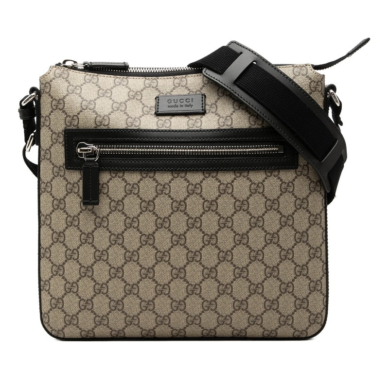 グッチ GGスプリーム 斜め掛け ショルダーバッグ 779846 ベージュ ブラック PVC レザー レディース GUCCI 中古