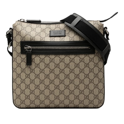 グッチ GGスプリーム 斜め掛け ショルダーバッグ 779846 ベージュ ブラック PVC レザー レディース GUCCI 中古