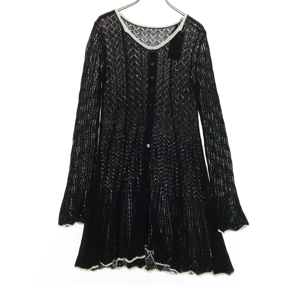 未使用 MOUSSY マウジー バイカラー 長袖 フロントボタン ニット 膝丈ワンピース F ブラック