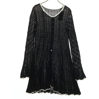 未使用 MOUSSY マウジー バイカラー 長袖 フロントボタン ニット 膝丈ワンピース F ブラック