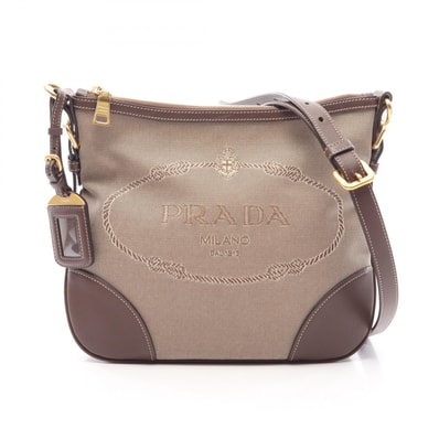 プラダ PRADA ロゴジャガード ショルダーバッグ バッグ キャンバス レザー レディース ベージュ系 / ブラウン系 【中古】