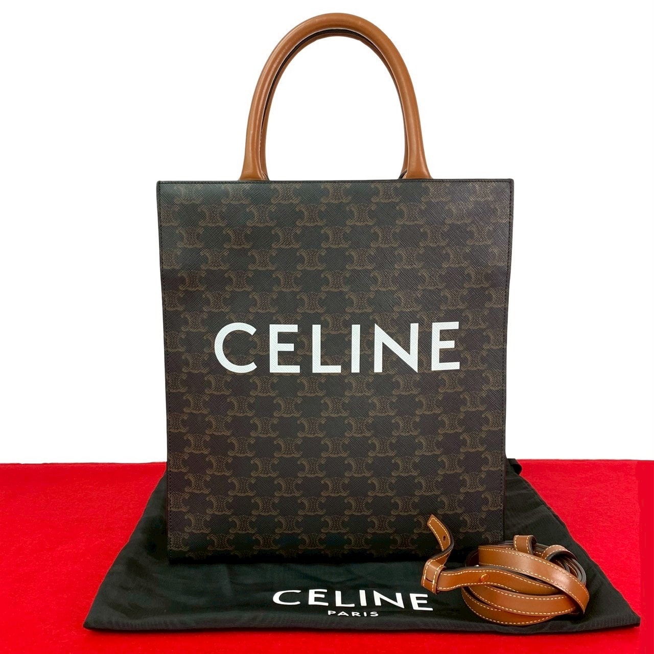 CELINE セリーヌ バーティカル カバ レザー PVC ショルダーバッグ ブラウン
 1341c