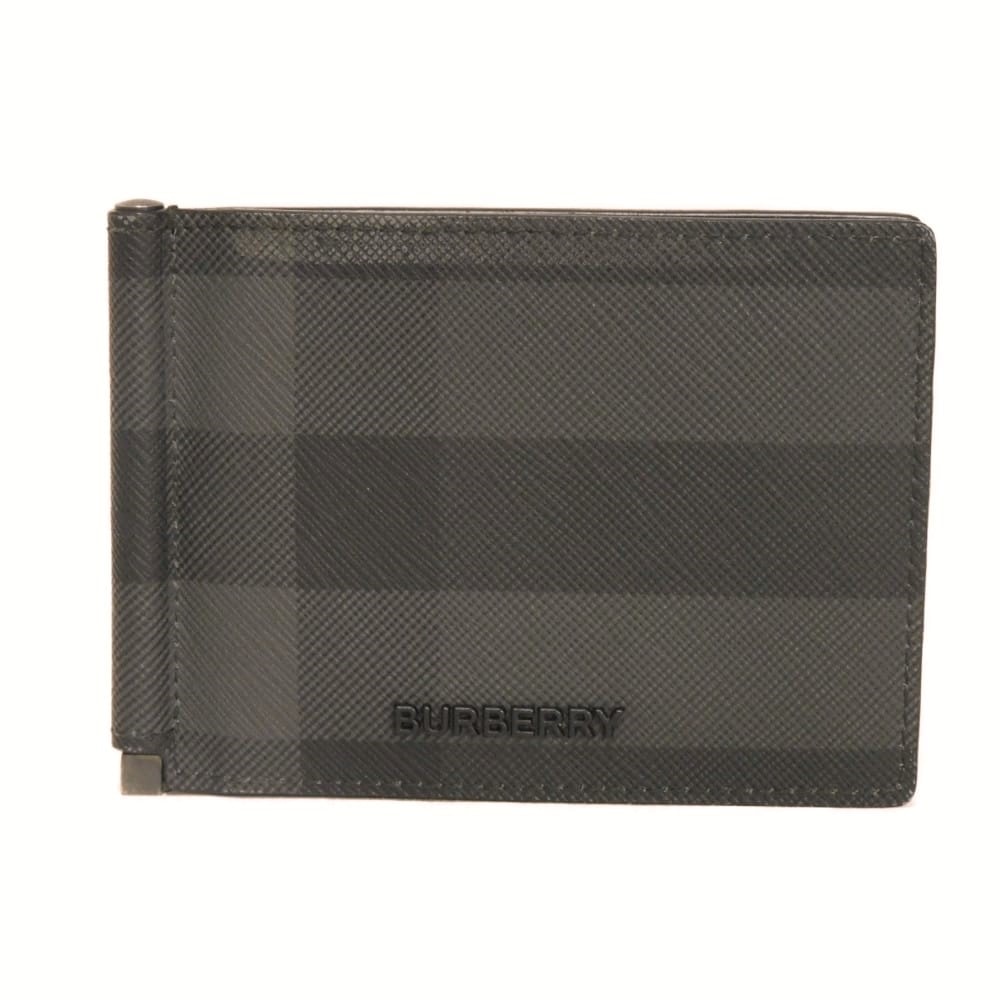 BURBERRY バーバリー マネークリップ ウォレット ウーヴン チェック グレー カードケース パスケース 札入れ ビルクリップ ロゴ メタル チャコール 二つ折り財布 8073275