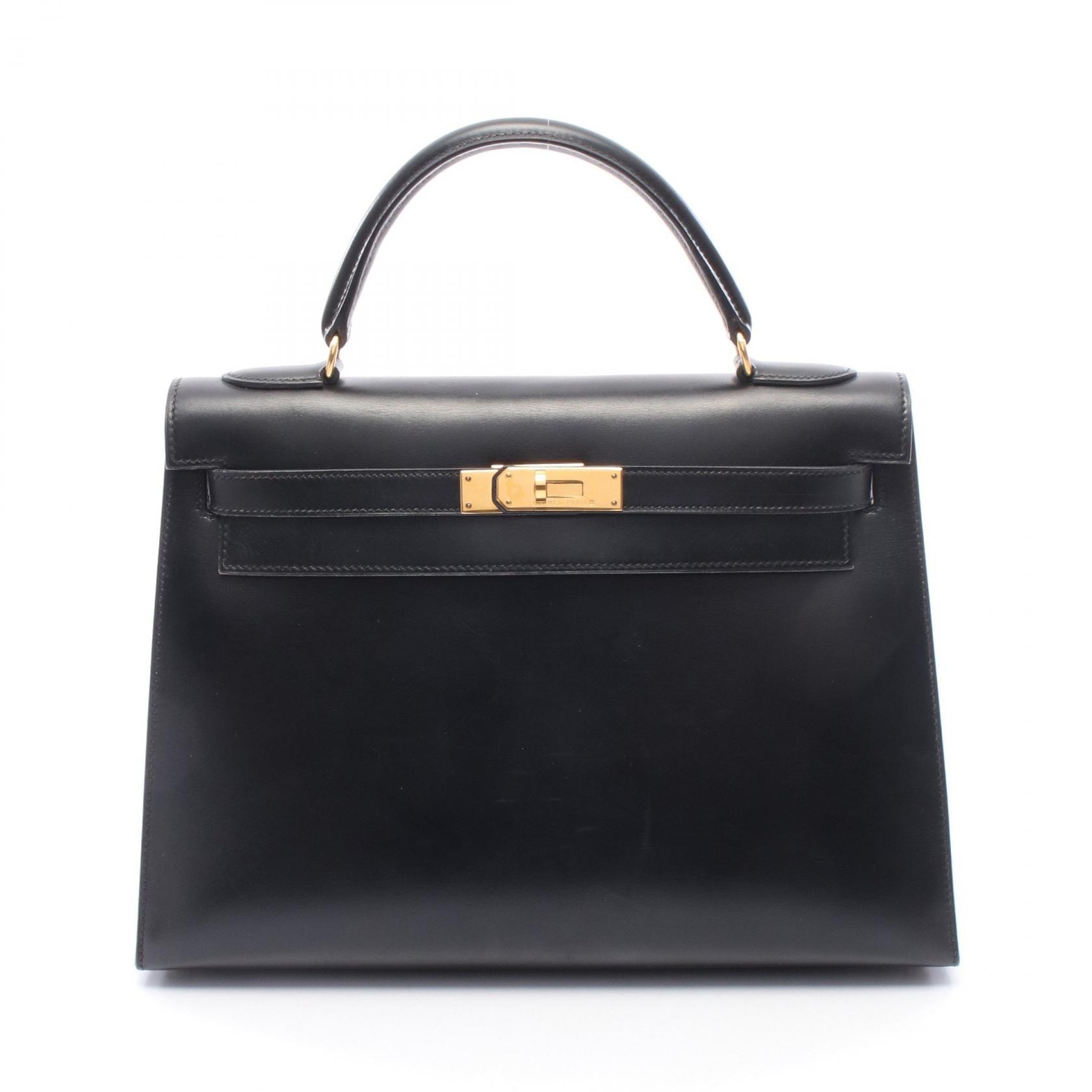 エルメス HERMES ケリー32 外縫い 2WAY ハンドバッグ バッグ カーフ(牛革) ボックスカーフ ブラック(エルメス) ○Y刻印(1995年製造) レディース ブラック系 【中古】