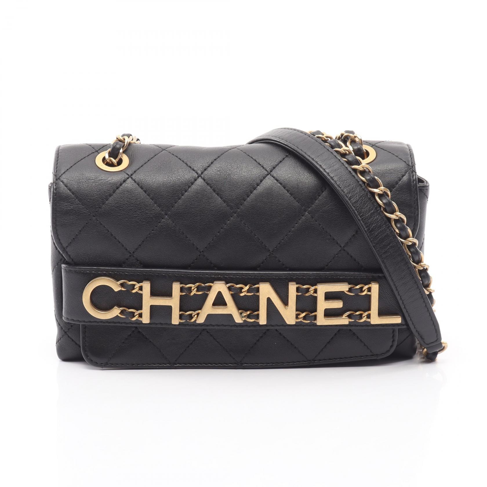 シャネル CHANEL マトラッセ ロゴ ショルダーバッグ バッグ ラムスキン(羊革) レディース ブラック系 【中古】