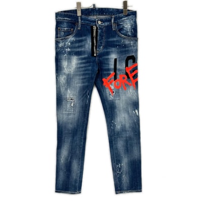 ディースクエアード S79LA0040 22年製 インディゴ ICON SKATER JEAN スケータージーン ヴィンテージウォッシュクラッシュ&ペイントデニムパンツ 44