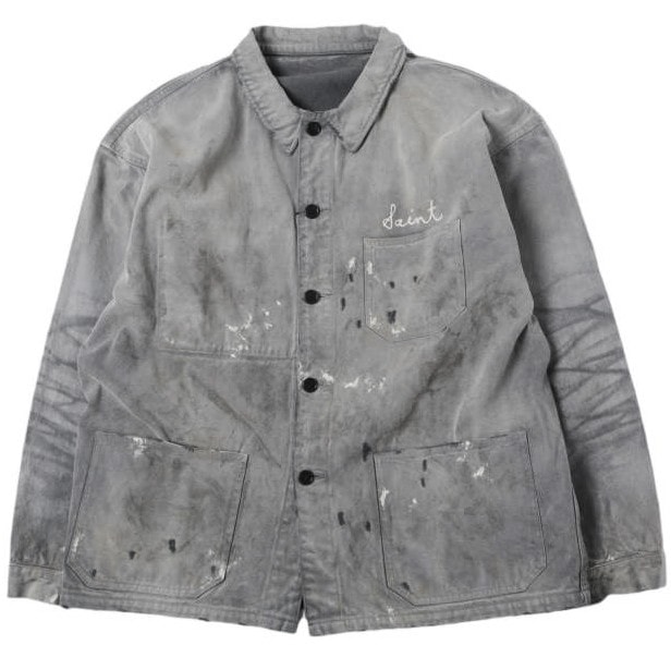 新品 SAINT MICHAEL セントマイケル 25SS 日本製 COVERALL / SAINT ダメージ加工 カバーオール SM-HR8-0000-061 L BLACK SAINT Mxxxxxx ジャケット アウター g27077