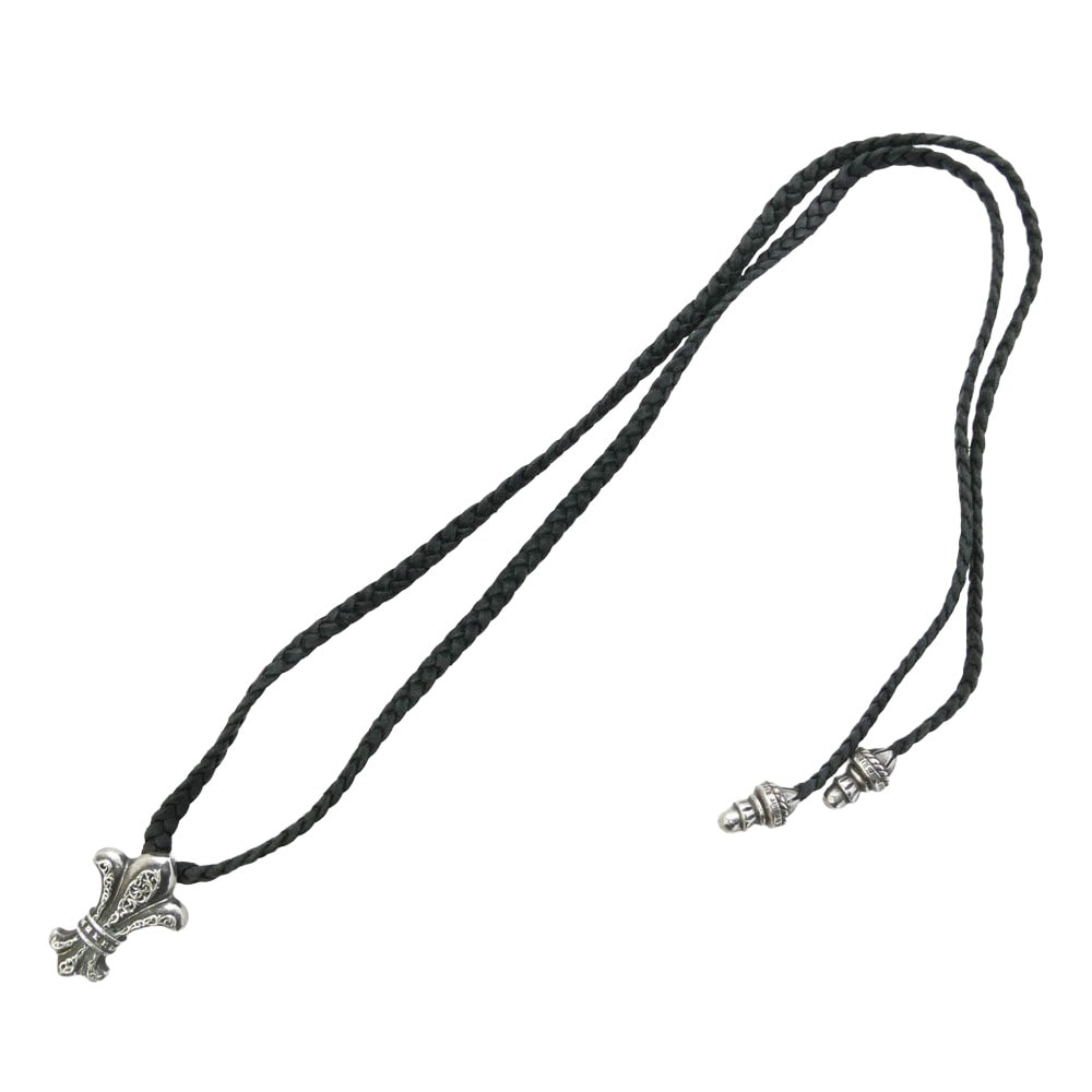 Chrome Hearts Old CH Fleur XS Leather Blade Bolotie Necklace Silver 925 "Silver/Black"
