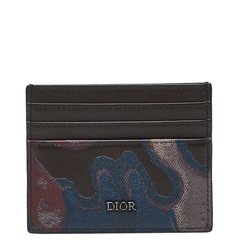 ディオール ×ピータードイグ ロゴ カードケース パスケース ブラウン レザー レディース Dior 【中古】