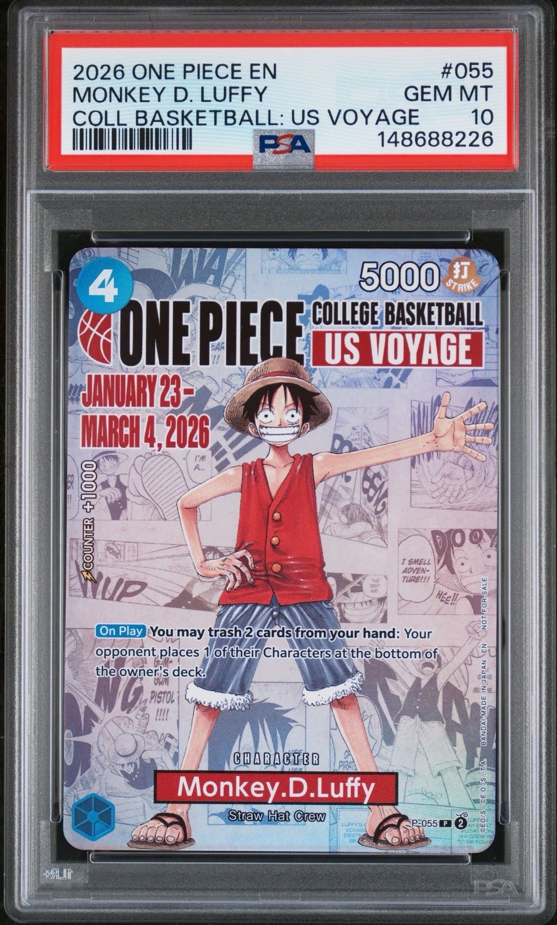 モンキー・D・ルフィ:P (開封済) [P-055]【英語版】(プロモーションカード「ワンピース カレッジ バスケットボール:USボヤージュ」)