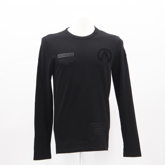 極美品 MONCLER モンクレール ラバーワッペン カットソー ロングスリーブ S F20918D70710 長袖シャツ ブラック コットン メンズ