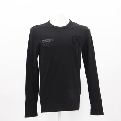 極美品 MONCLER モンクレール ラバーワッペン カットソー ロングスリーブ S F20918D70710 長袖シャツ ブラック コットン メンズ