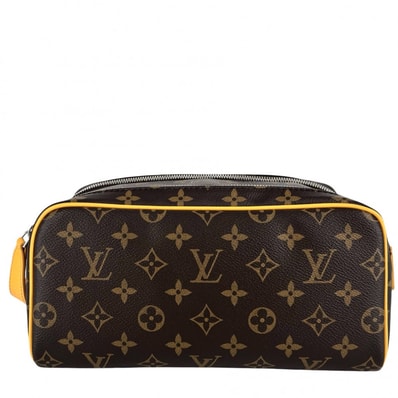 LOUIS VUITTON ルイヴィトン ハンドバッグ モノグラムマカサー ドップ・キット セカンドバッグ ポーチ ブラウン M12643 サフランイエロー シルバー金具 メンズ 美品【中古品】
