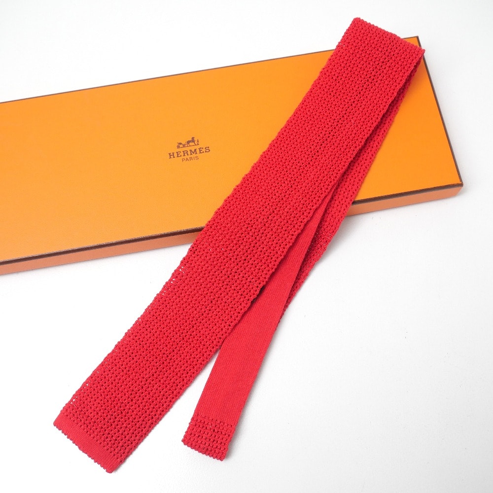 ■美品■HERMES エルメス ネクタイ H刺繍 コットン ニットタイ ドイツ製 ブランド古着【中古】20260703/RB0045